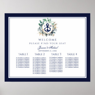 Affiche Ancre de couronne Monogramme Mariage petit siège