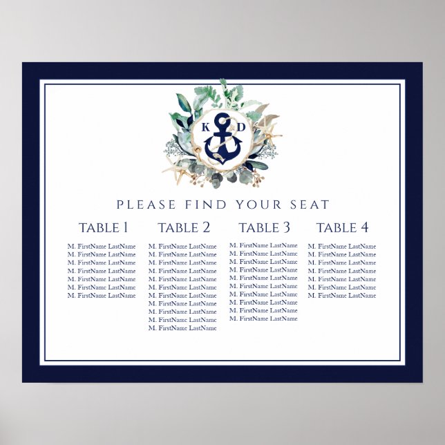 Affiche Ancre de couronne Monogramme Marine Mariage Carte  (Devant)