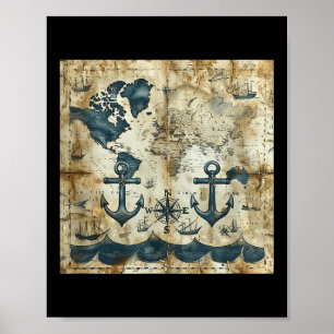 Affiche Ancre de voilier pirate nautique vintage vieille m