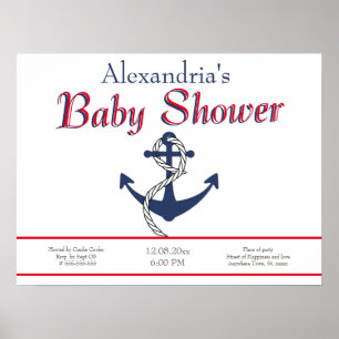 Affiche Ancre nautique Baby shower bleu