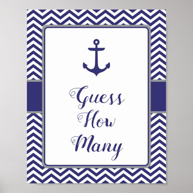 Affiche Ancre nautique Baby shower Devinez combien de sign (Devant)