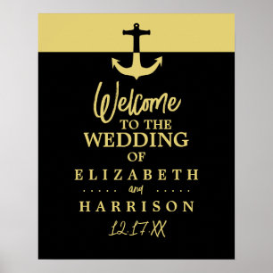 Affiche Ancre nautique, Black Gold, Mariage Bienvenue