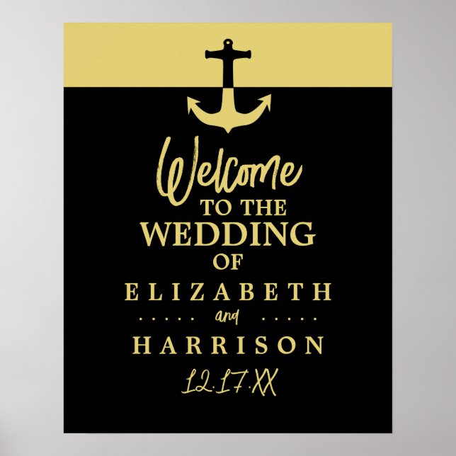 Affiche Ancre nautique, Black Gold, Mariage Bienvenue (Devant)