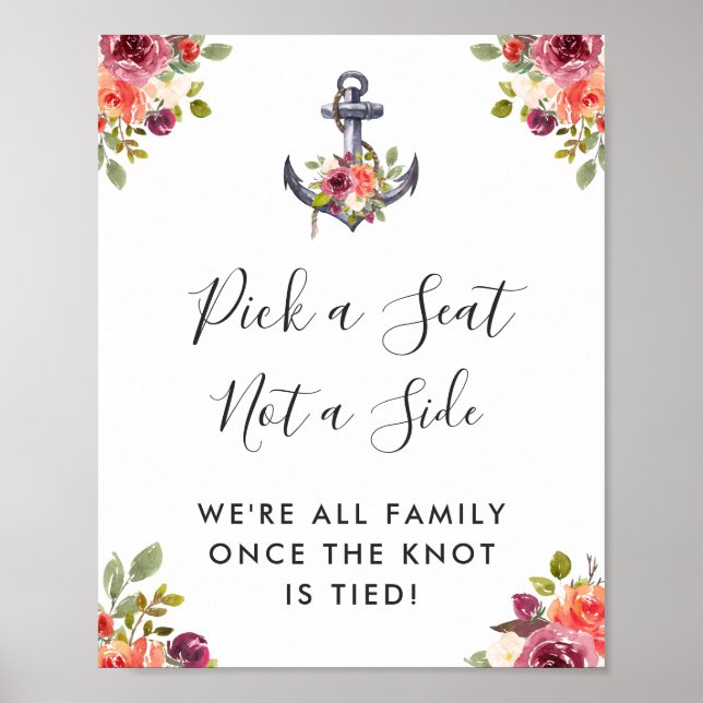 Affiche Ancre nautique Mariage floral Choisir un panneau d (Devant)