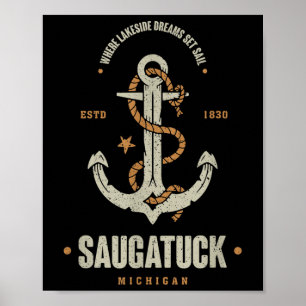Affiche Ancre Rétro Vintage Saugatuck Michigan Bateau Sa