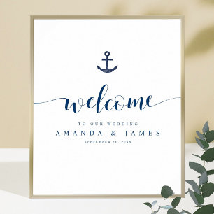 Affiche Ancre simple Bateau bleu Mariage Accueil