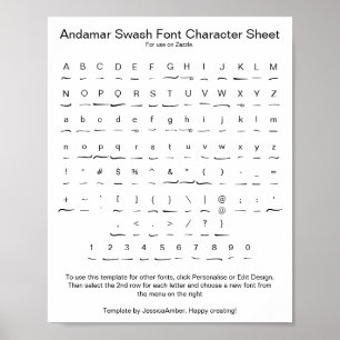 Affiche Andamar Swash Font Character Sheet for Zazzle