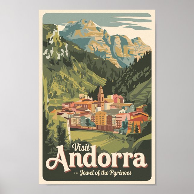 Affiche Andorre Illustration Voyage Art Vintage (Devant)