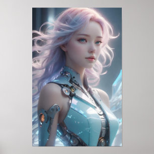 Affiche Android féminin futuriste