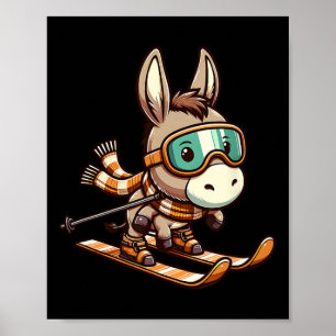 Affiche Âne de ski avec lunettes et écharpe hiver alpin