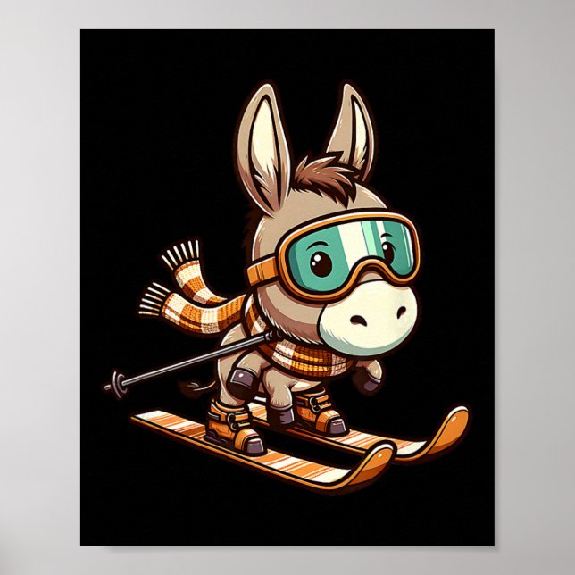 Affiche Âne de ski avec lunettes et écharpe hiver alpin (Devant)