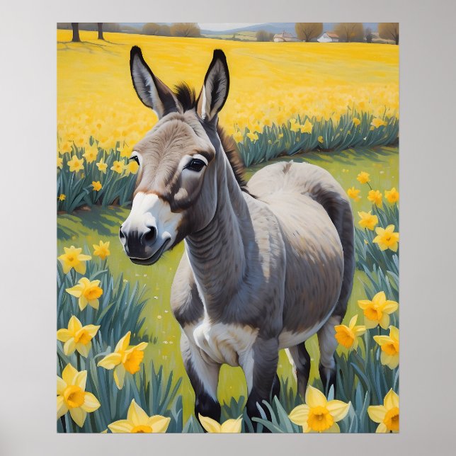 Affiche Âne Vibrant Et Daffodiques Jaunes (Devant)