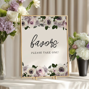 Affiche Anémone blanche et Fête des mariées florale violet