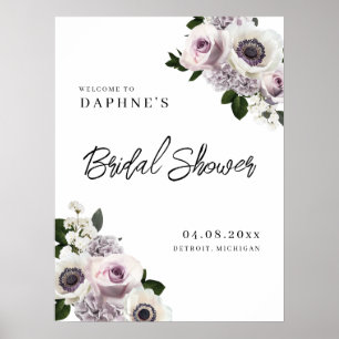 Affiche Anémone blanche et violet Floral Douche noire Bien