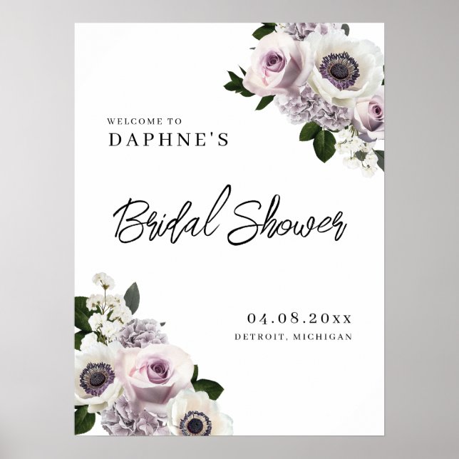 Affiche Anémone blanche et violet Floral Douche noire Bien (Devant)