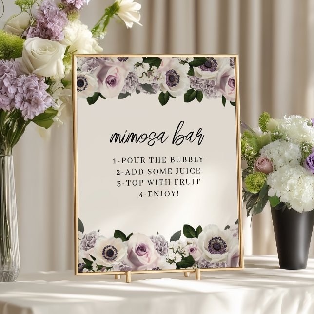 Affiche Anémone Moody blanche et mimosa Florale violette B (Créateur téléchargé)