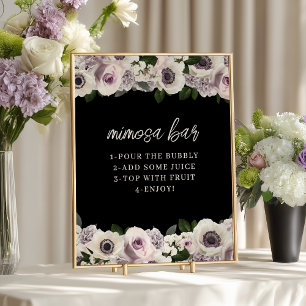 Affiche Anémone Moody Noir et mimosa Florale Violet Bar