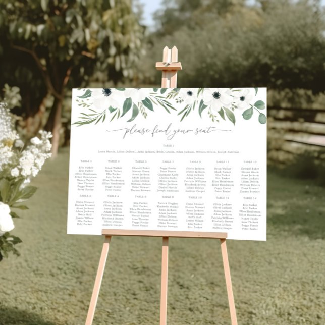 Affiche Anemones Sage & Eucalyptus Mariage Cartes de siège (Anemones Sage & Eucalyptus Wedding Seating Charts)