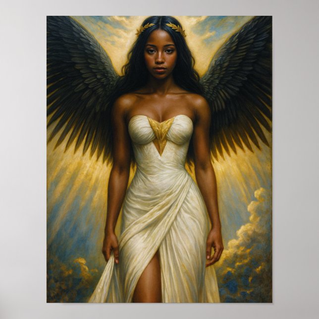 Affiche Ange à la peau foncée avec des ailes noires (Devant)