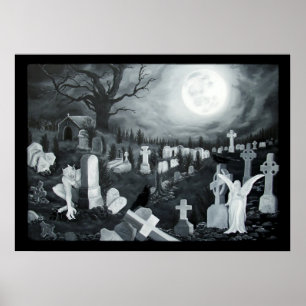 Affiche Ange avec diable la nuit dans le cimetière