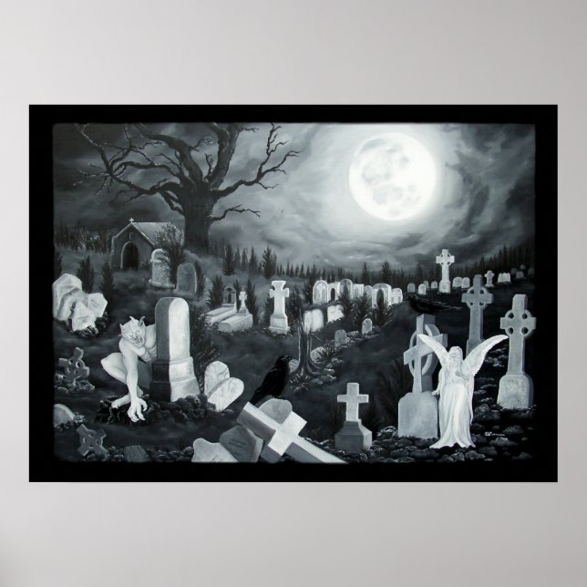 Affiche Ange avec diable la nuit dans le cimetière (Devant)