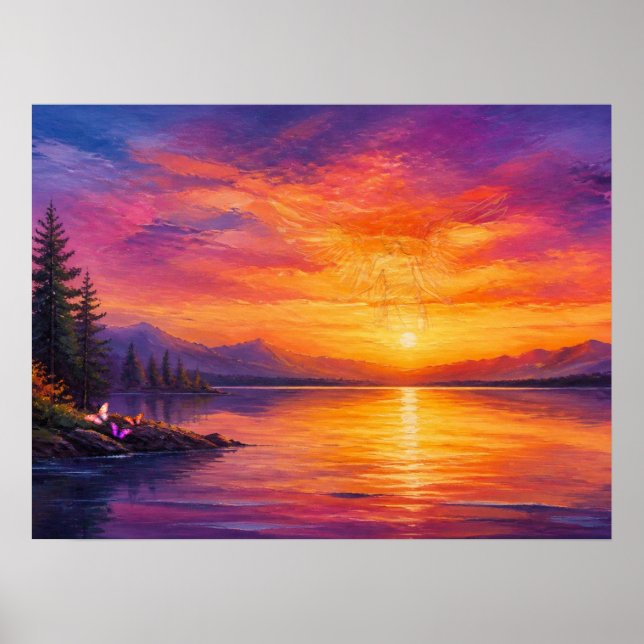 Affiche Ange dans le ciel au coucher du soleil nous regard (Devant)