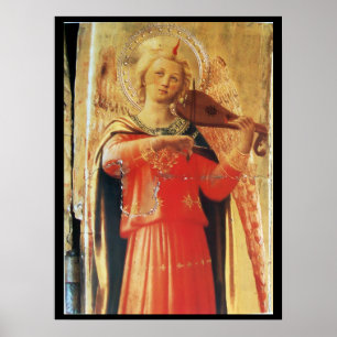 AFFICHE ANGE DE MUSIQUE EN ROUGE ET OR
