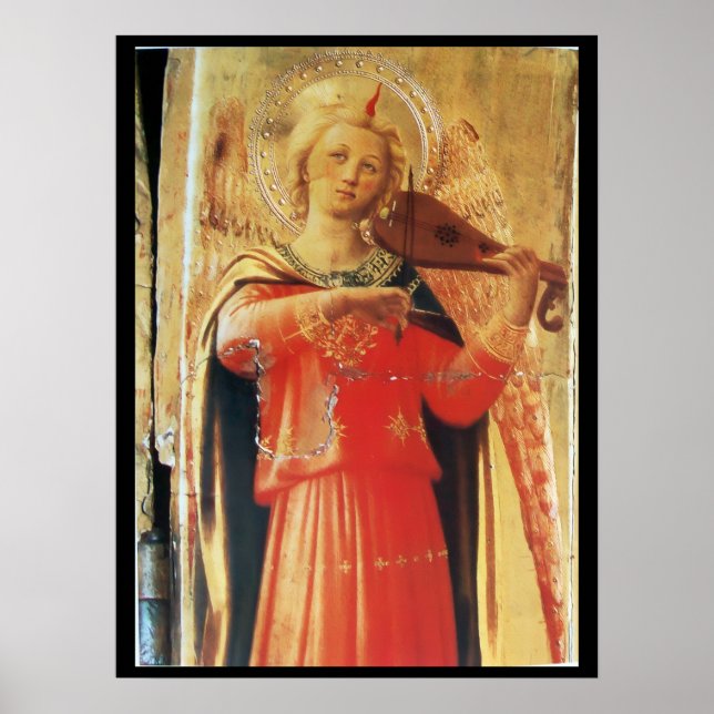 AFFICHE ANGE DE MUSIQUE EN ROUGE ET OR (Devant)