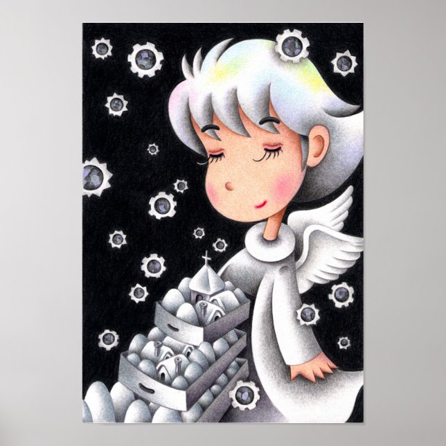 Affiche Ange de neige blanc. (Devant)