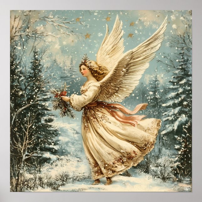 Affiche Ange de Noël avec houx (Devant)