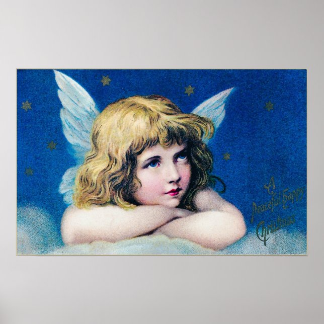 Affiche Ange de Noël victorien de style rétro sous une nui (Devant)