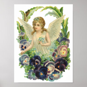 Affiche Ange de Pâques victorien avec fleurs de pensée vio