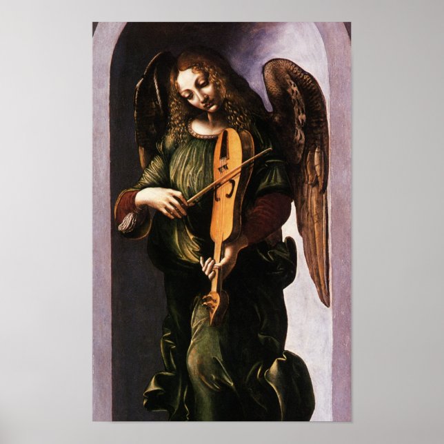 Affiche Ange en vert avec une vielle de Léonard de Vinci (Devant)