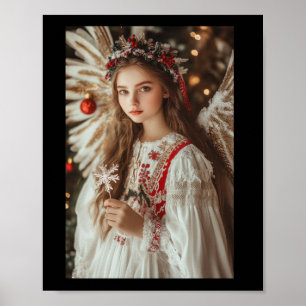 Affiche Ange Fille Avec Sticker Fleurs
