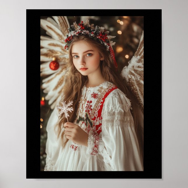 Affiche Ange Fille Avec Sticker Fleurs (Devant)