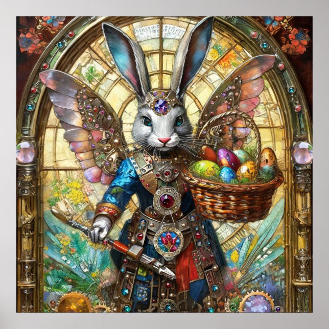 Affiche ange guerrier lapin de Pâques steampunk (Devant)