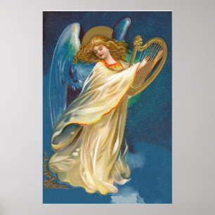 Affiche Ange jouant de la musique sur une harpe