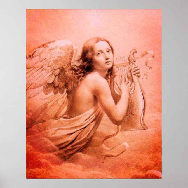 Affiche ANGE JOUER LYRA SUR LES NUAGES Brown rouge (Devant)