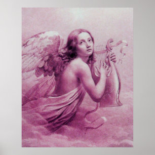 Affiche ANGE JOUER LYRA SUR LES NUAGES Rose