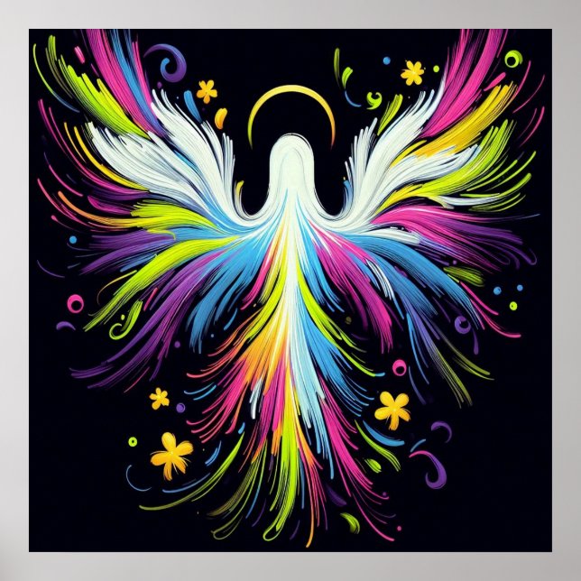 Affiche Ange multicolore abstrait sur fond noir (Devant)