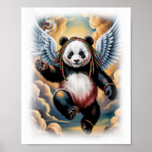 Affiche Ange Panda Jamaïcain Coloré sur Fond Blanc