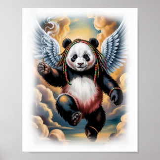 Affiche Ange Panda Jamaïcain Coloré sur Fond Blanc
