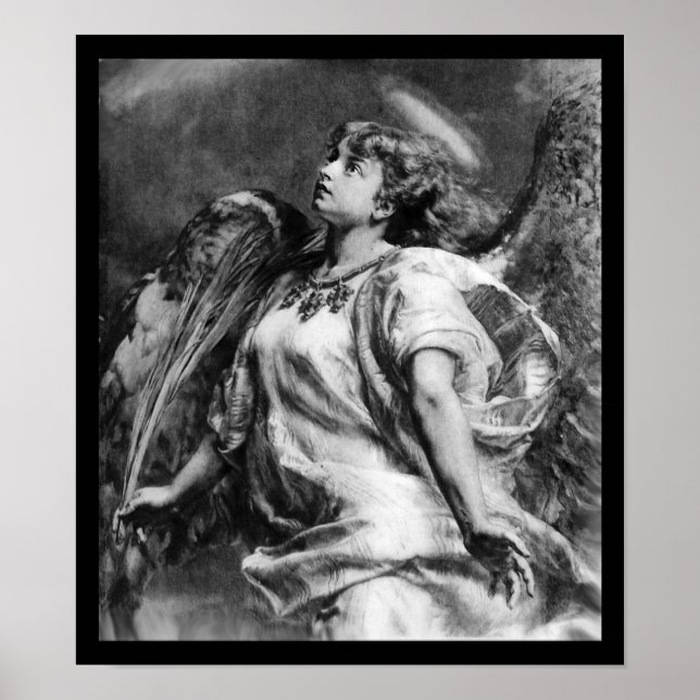 AFFICHE ANGE ROMANTIQUE AVEC PEUR EN NOIR ET BLANC (Devant)