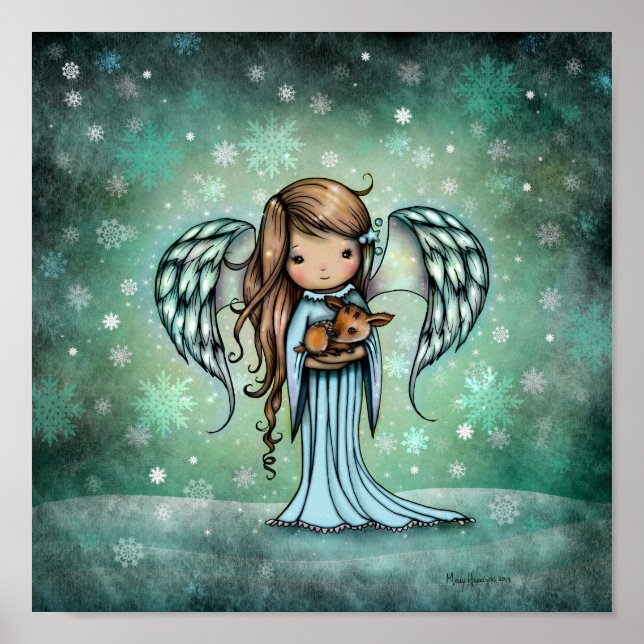 Affiche Ange tenant un faon illustration artistique (Devant)