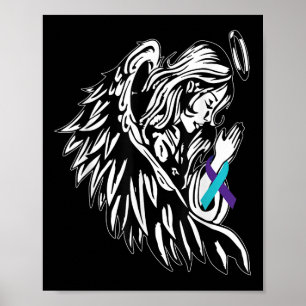 Affiche Ange tenant un ruban violet sarcelle Prévention du