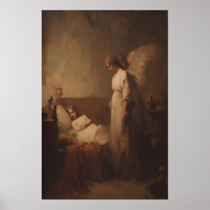Affiche Ange veillant sur un enfant endormi, Mur chrétien