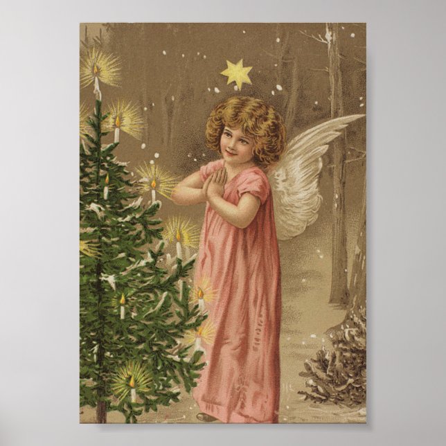 Affiche Ange vintage de l'affiche de Noël et arbre de Noël (Devant)