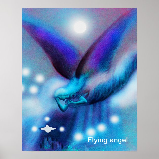 Affiche ange volant la nuit oeuvre d'art (Devant)