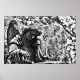 Affiche Ángel cementerio fotografía blanco y negro