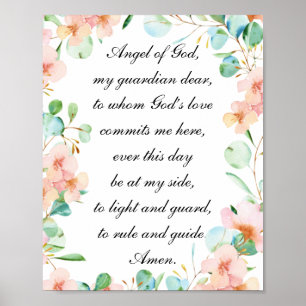 Affiche Angel de Dieu Guardian Angel Prayer Pastel Floral